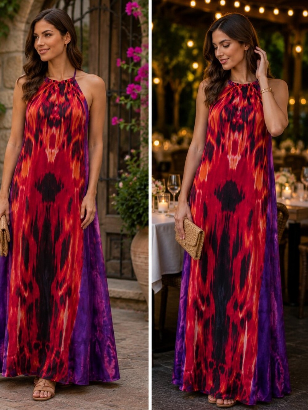 EMMA&MICHELE Blu Pepper Boho Tie Dye Maxi Dress Halter Neck 🌟☂️